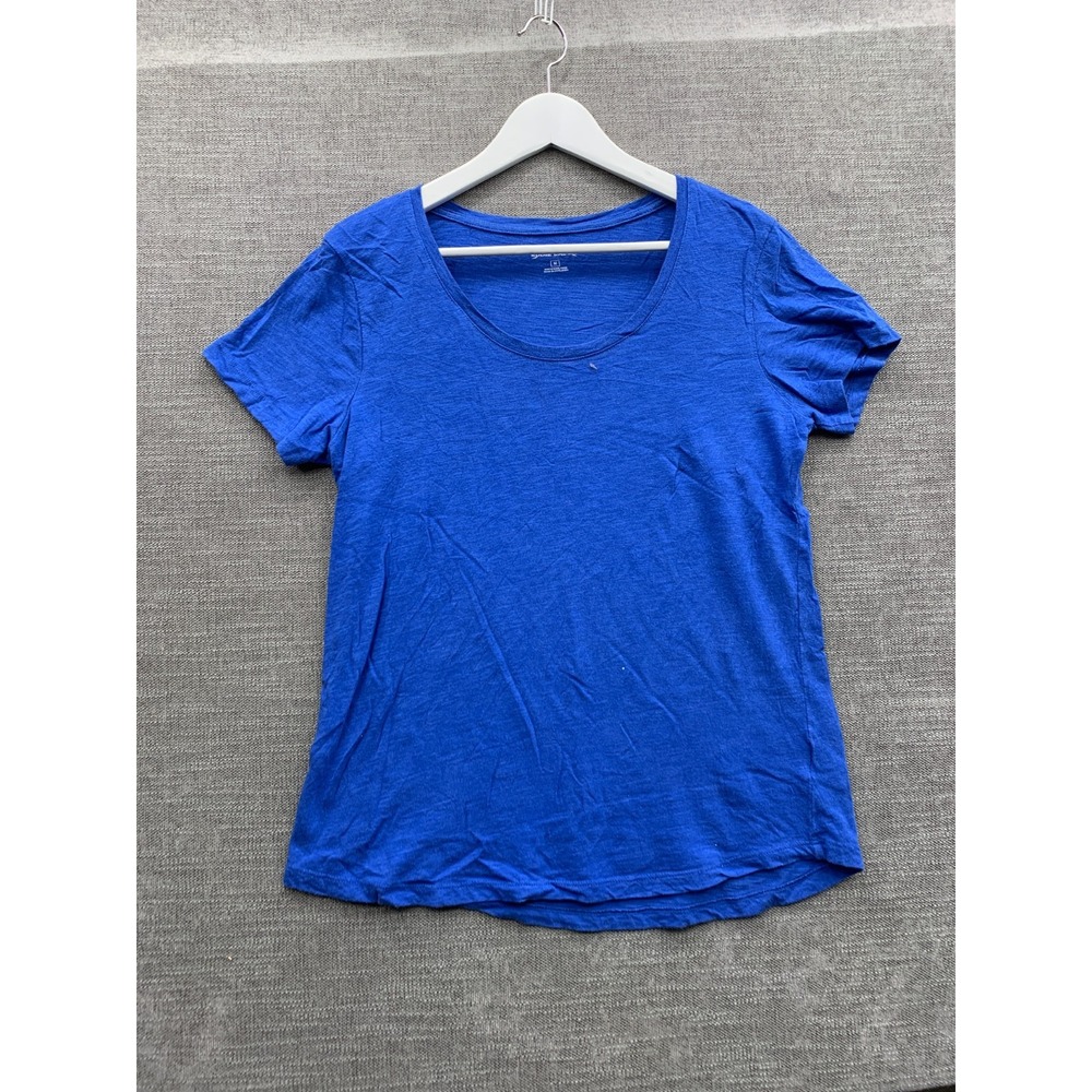 Eddie Bauer T Shirt Womens Medium Royal Blue Slub Knit Scoop Neck Curved Hem